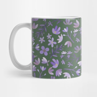 Purple Watercolor Flowers on Green Mug